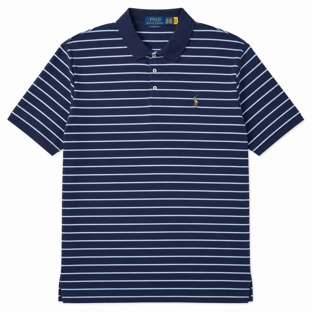 Polo Ralph Lauren Mens XXL Classic Polo Shirt Navy Blue Stripe Flesh Pony Logo